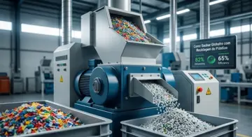 Moinho industrial processando grãos de polietileno reciclado, destacando Como Ganhar Dinheiro com Reciclagem de Plástico.