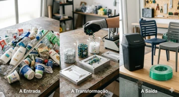 Processo da reciclagem de plástico vale a pena demonstrado em etapas.
